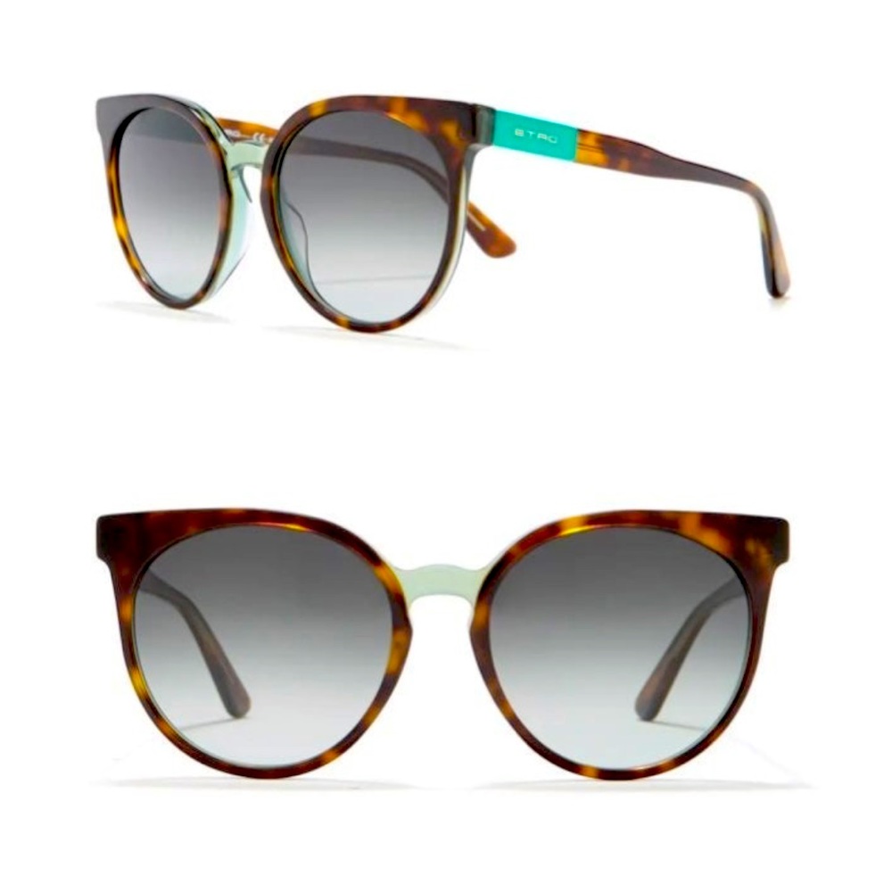ETRO Tortoiseshell + Green Havana Round Sunglasses